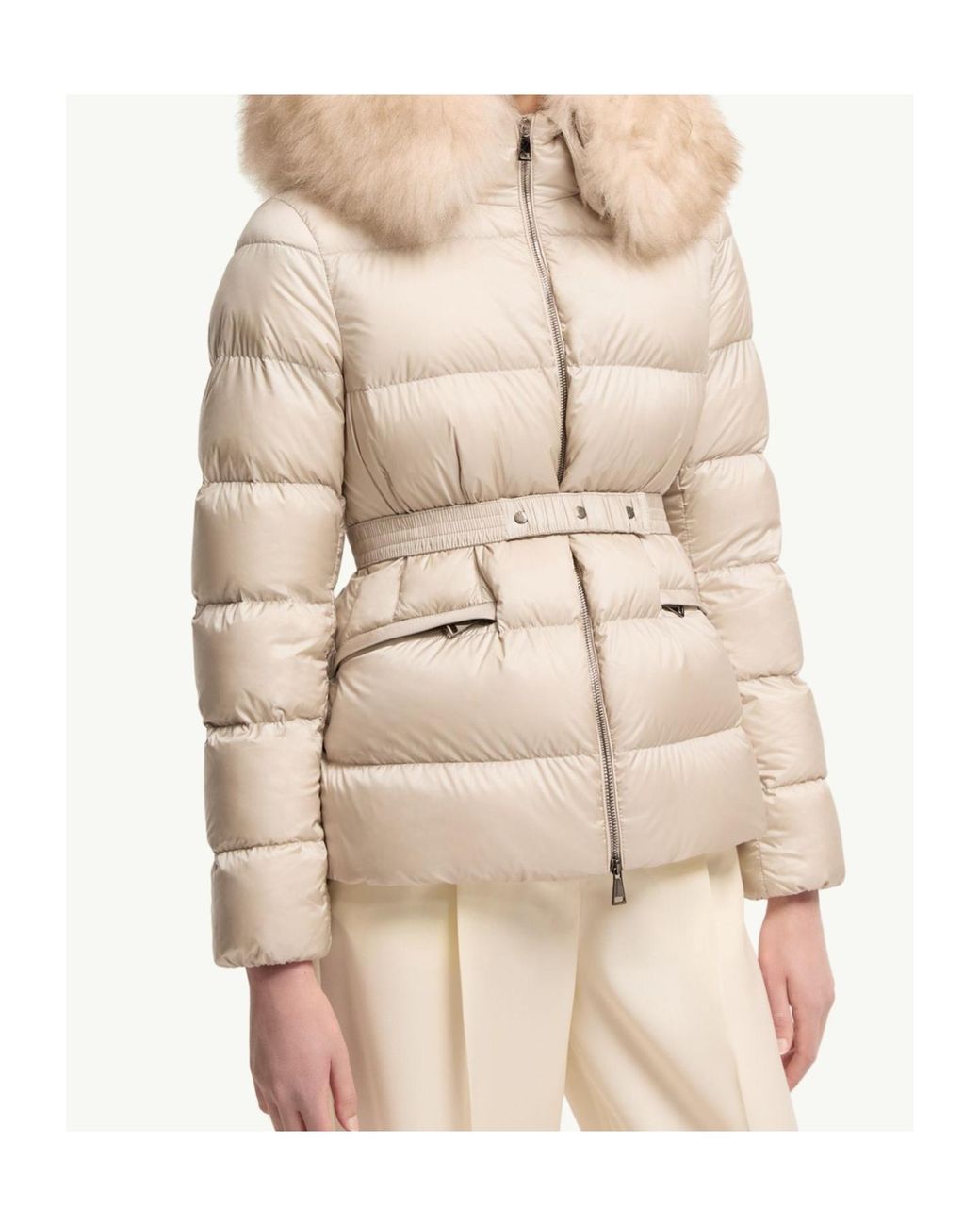 Moncler Natural Boed Hooded Shearling-Trimmed Short Down Jacket