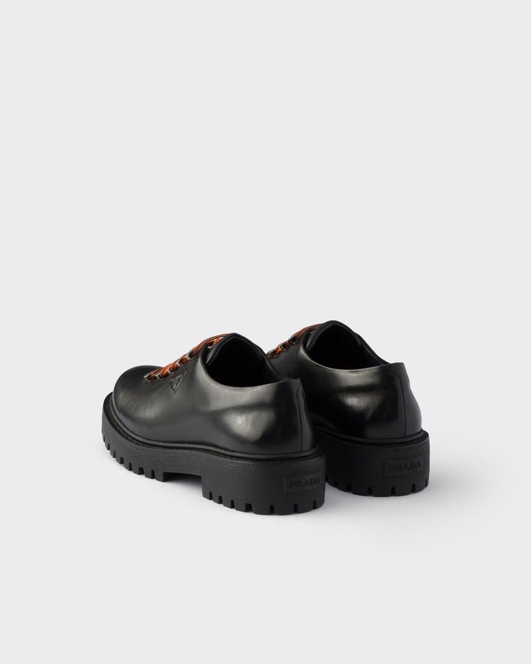 Prada Black Aged Leather Lace-Up Shoes for men