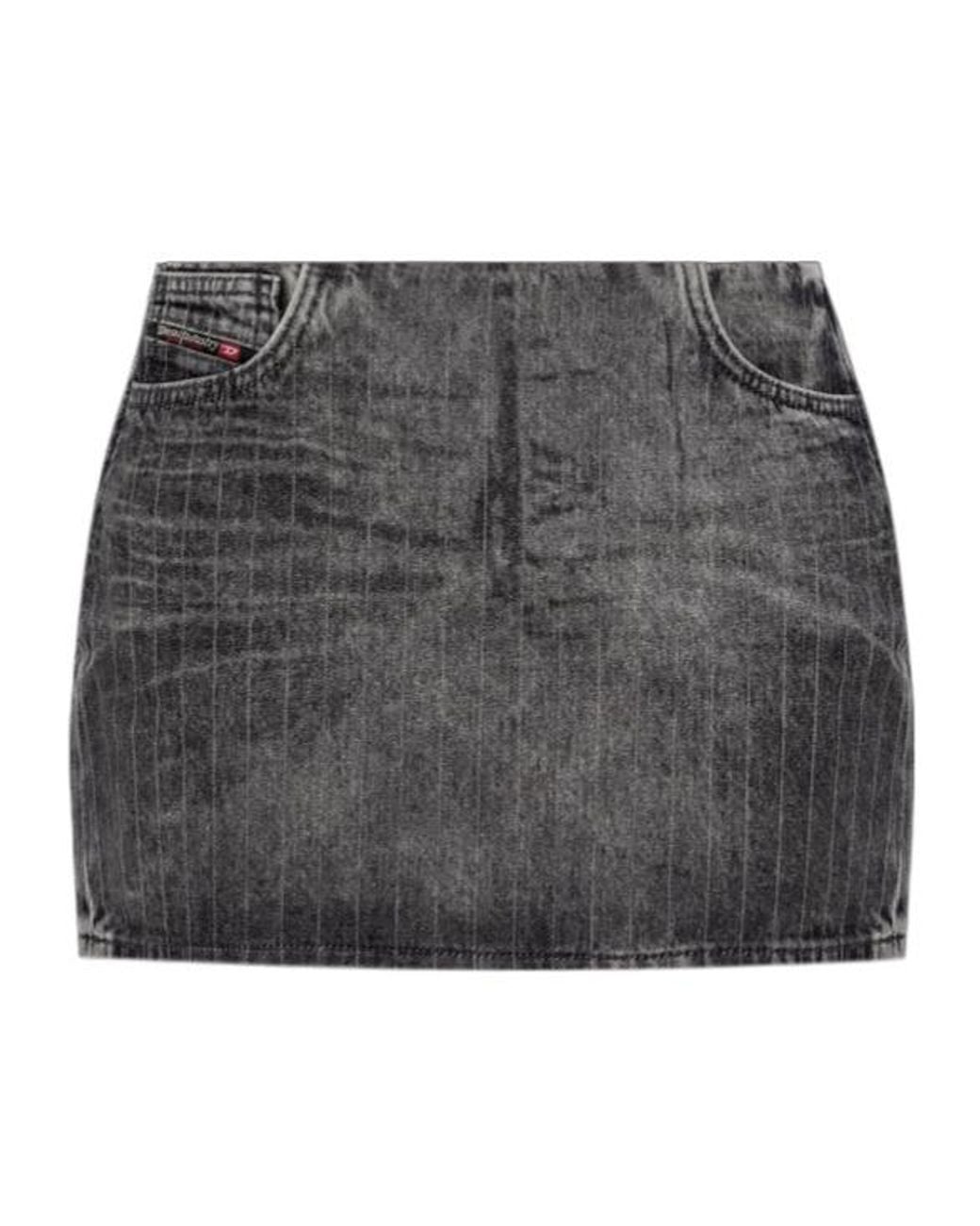 DIESEL Gray De-Pra-Mini-S3 Pinstripe Denim Mini Skirt