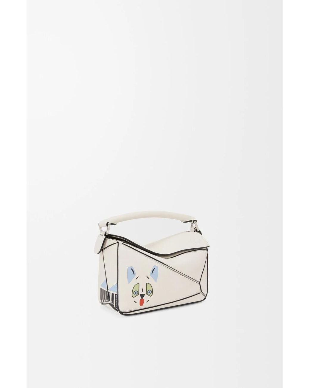 Loewe White Mini Puzzle Futurist Cat Tote Bag
