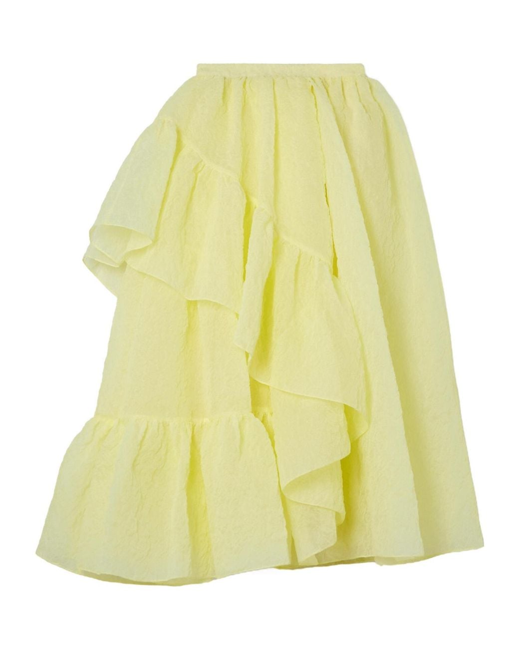 Erdem Yellow Ruffled Tiered Cloqué Midi Skirt