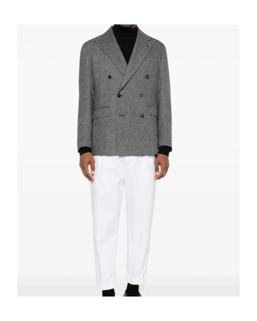 Tagliatore Gray Herringbone Double-Breasted Blazer for men