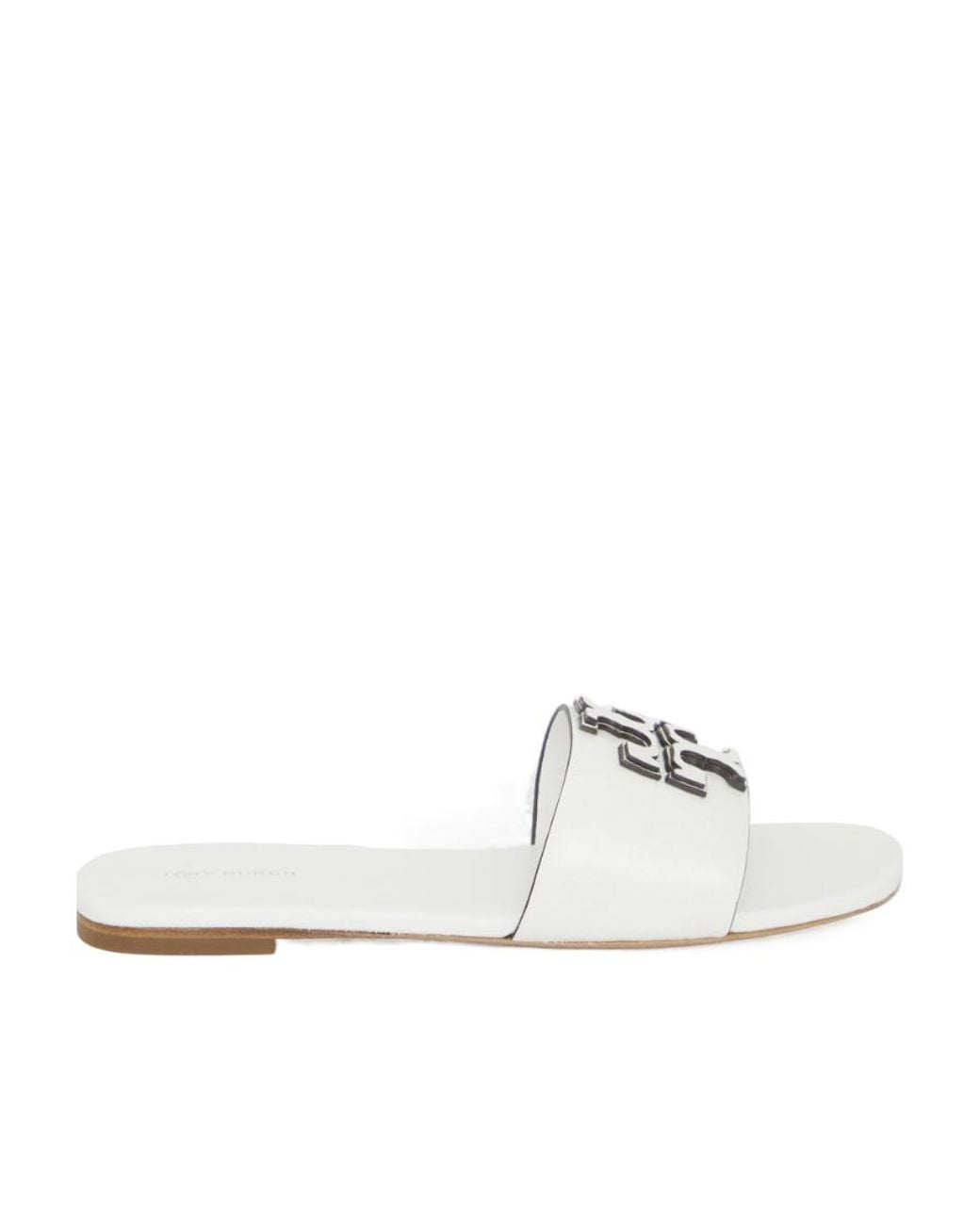 Tory Burch White Logo Patch Slip-On Sandals