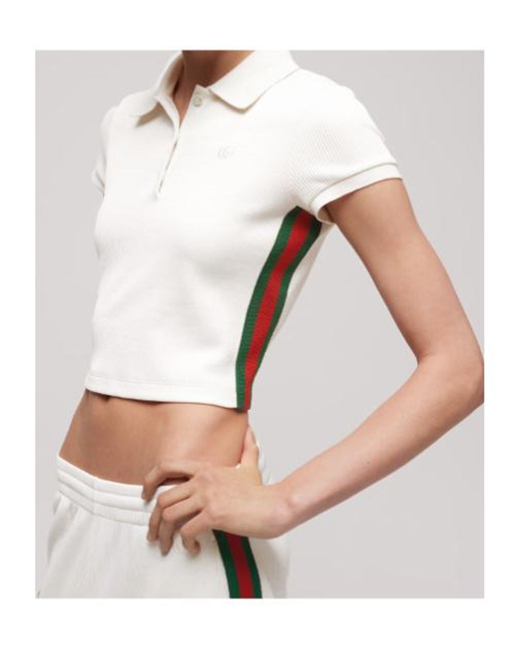 Gucci White Web Detailed Ribbed Jersey Polo Shirt