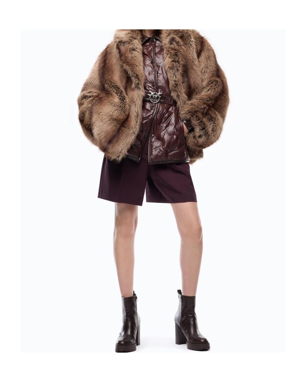 Pinko Brown Caban Pelliccia Caledenia