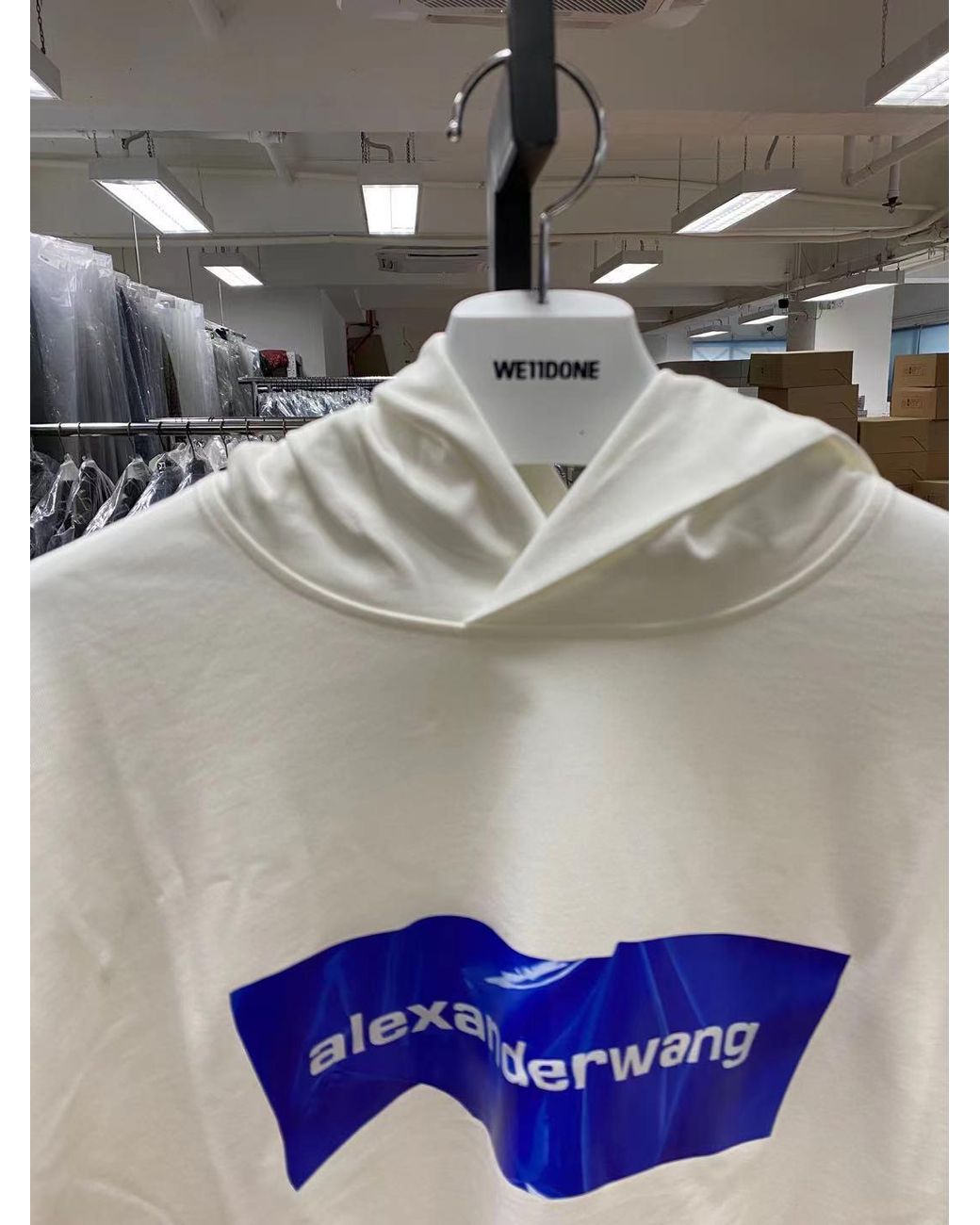Alexander Wang Blue Logo Print Pullover Hoodie