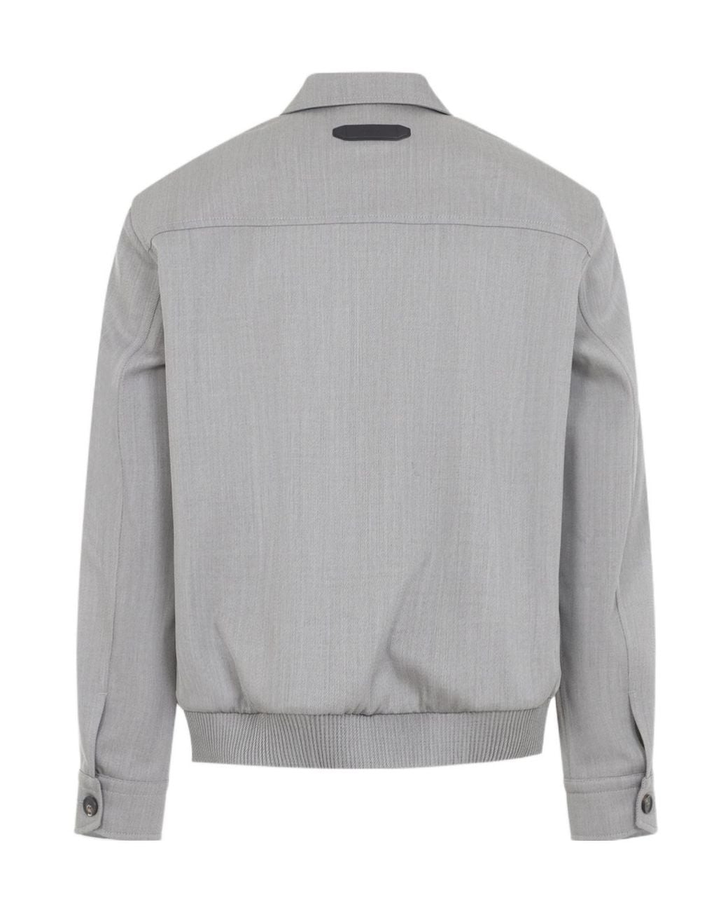 Brioni Gray Zip-Up Blouson Jacket for men
