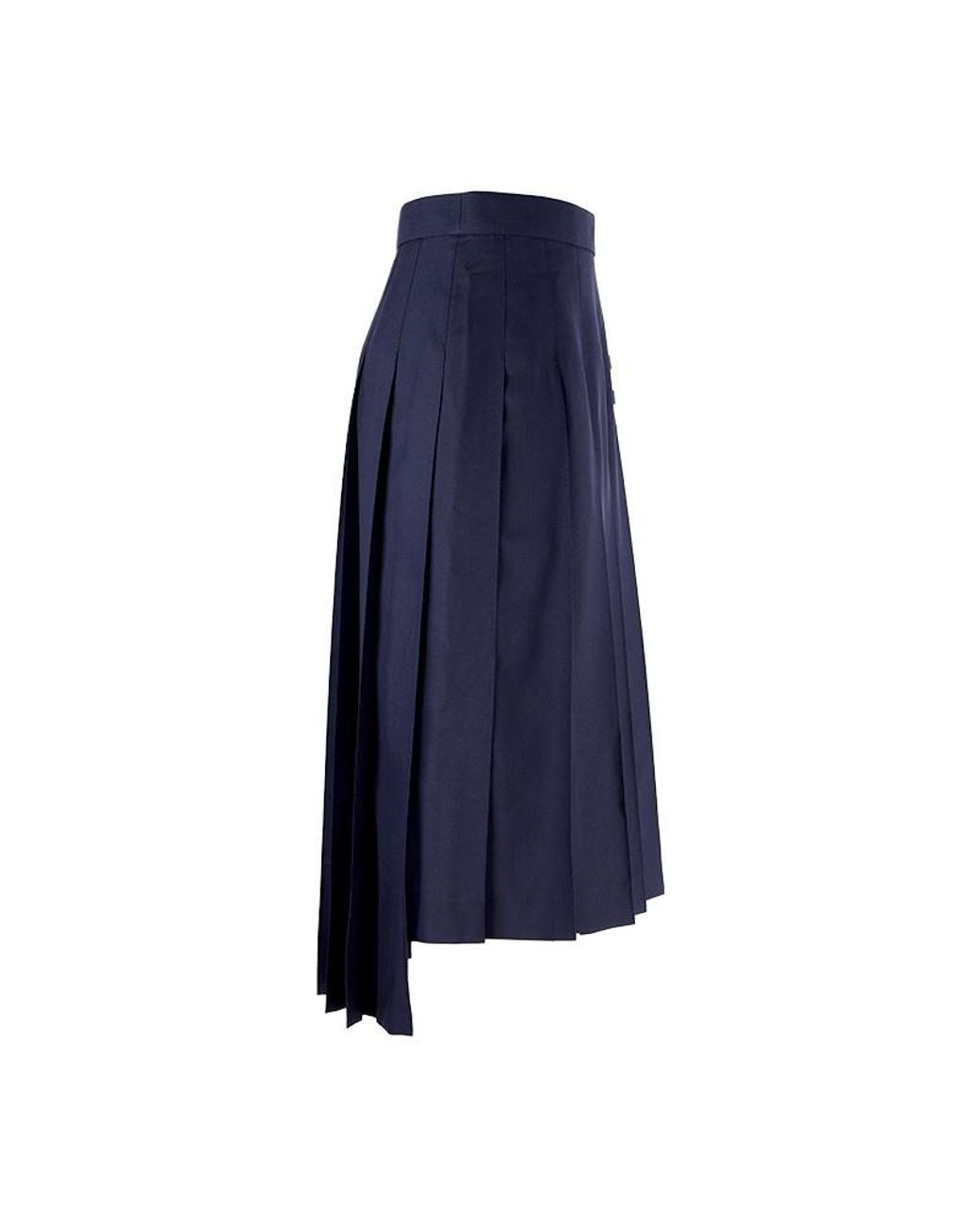 Thom Browne Blue Pleated Asymmetric Midi Skirt