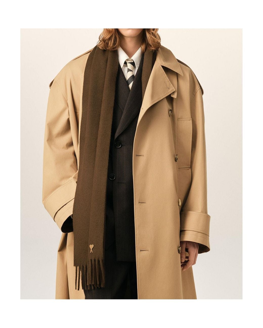 AMI Brown Ami Ami De Coeur Patch Scarf for men
