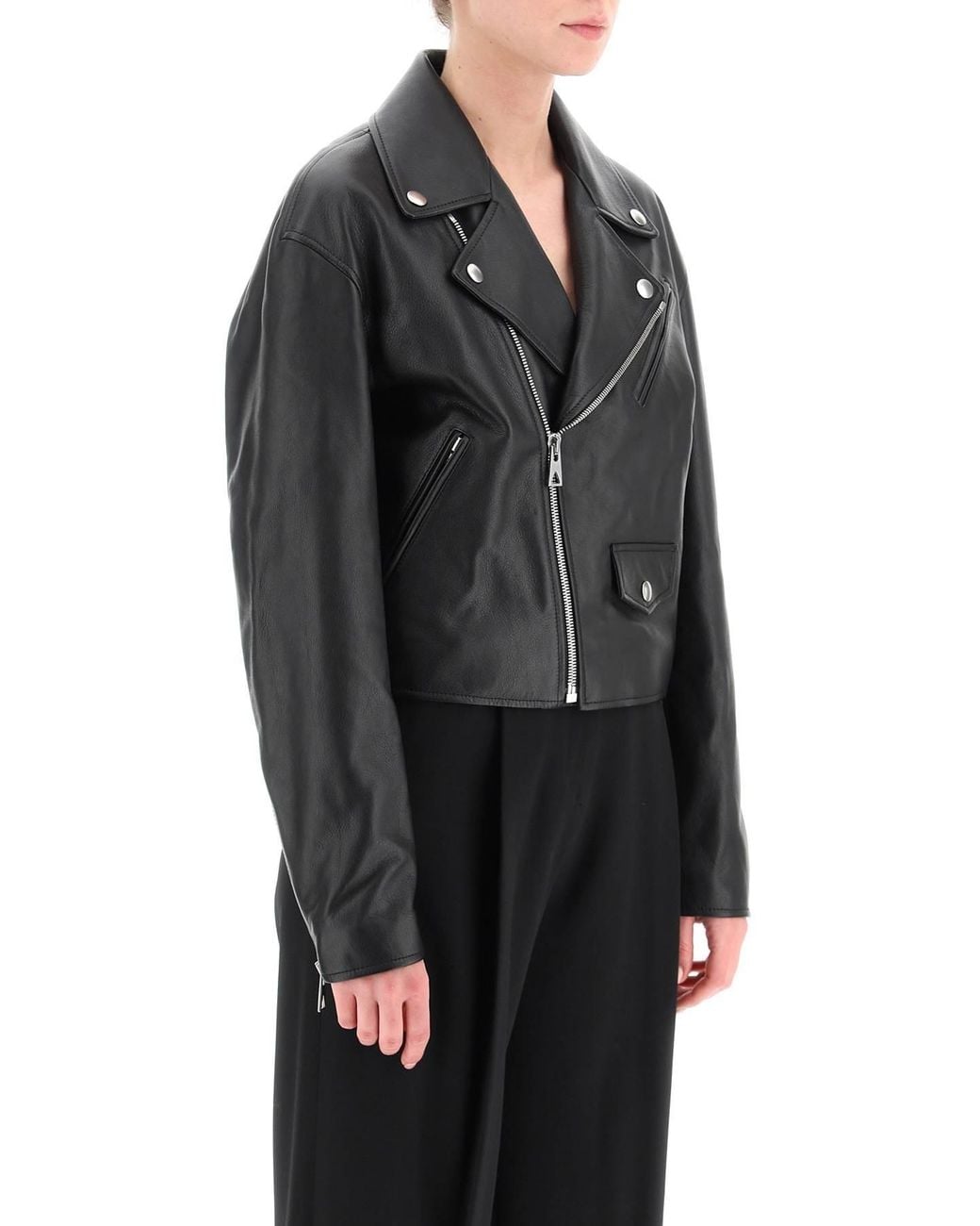 Bottega Veneta Black Logo Locomotive Leather Jacket