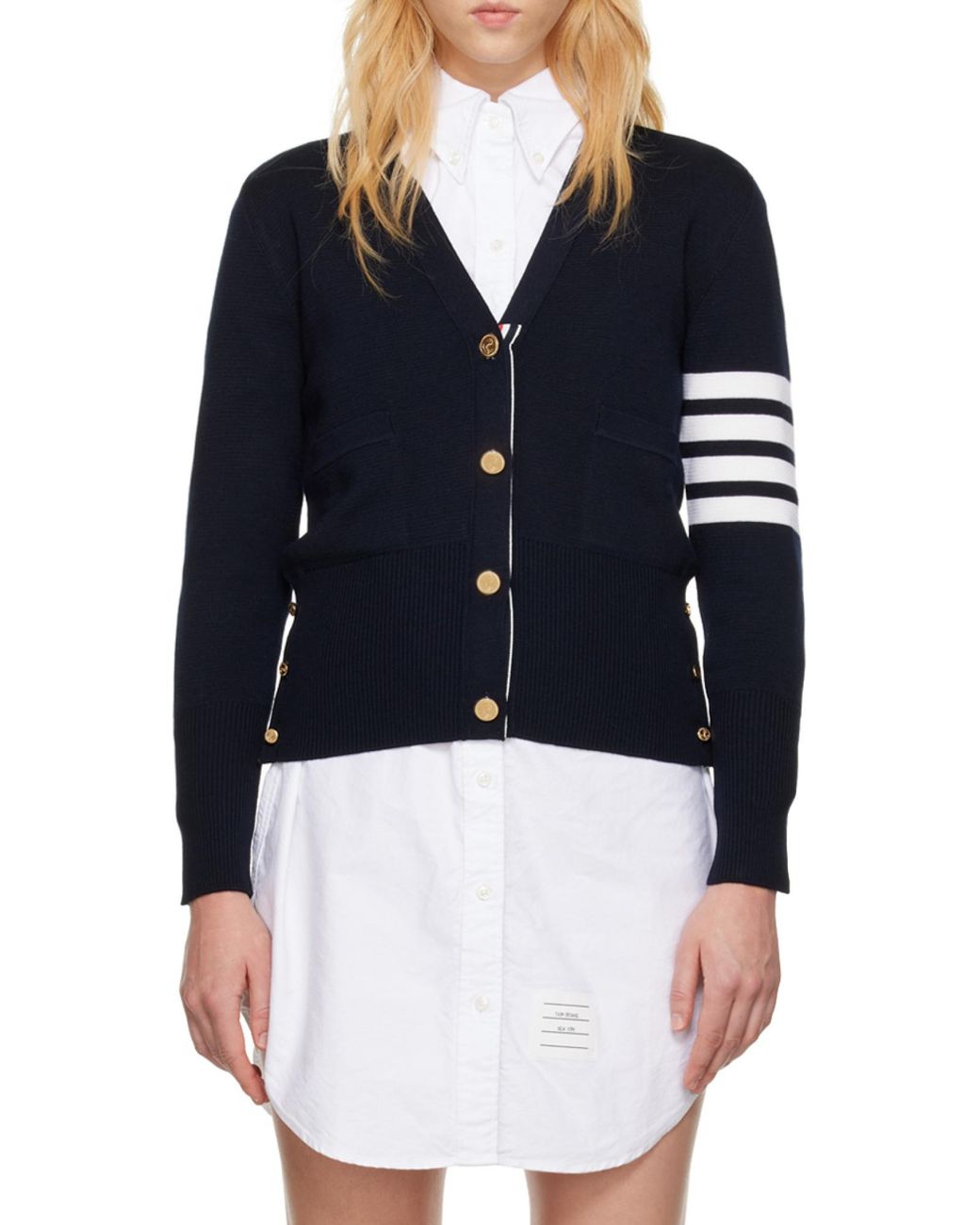Thom Browne Black 4-Bar V-Neck Cardigan