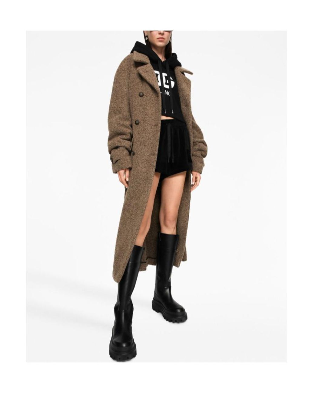 Dolce & Gabbana Brown Double-Breasted Mid-Length Coat