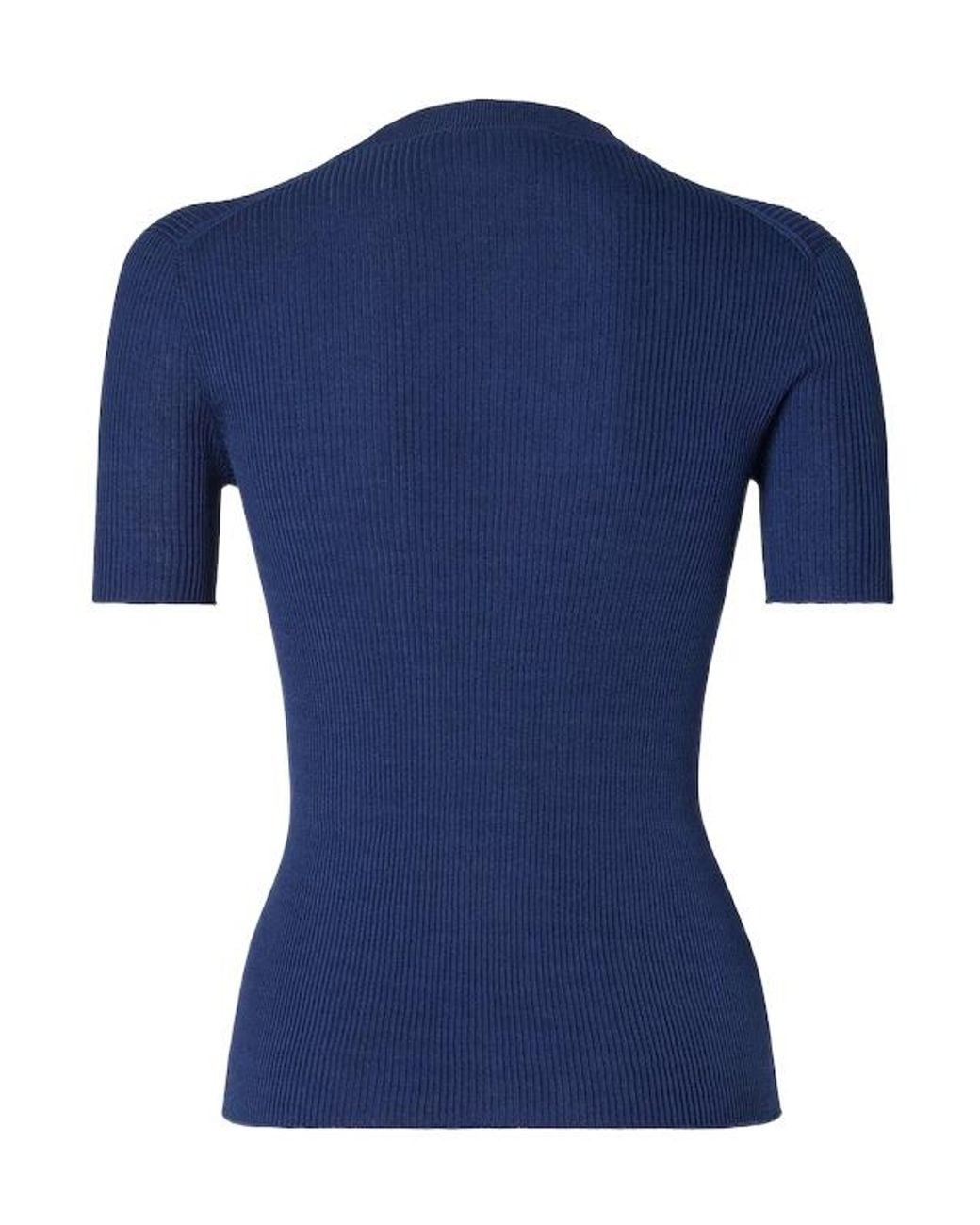 Fendi Blue Ribbed Short-Sleeve Sweater