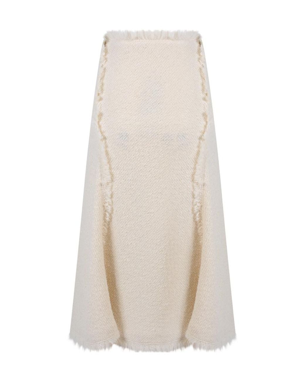 Alberta Ferretti White Flared Frayed Skirt