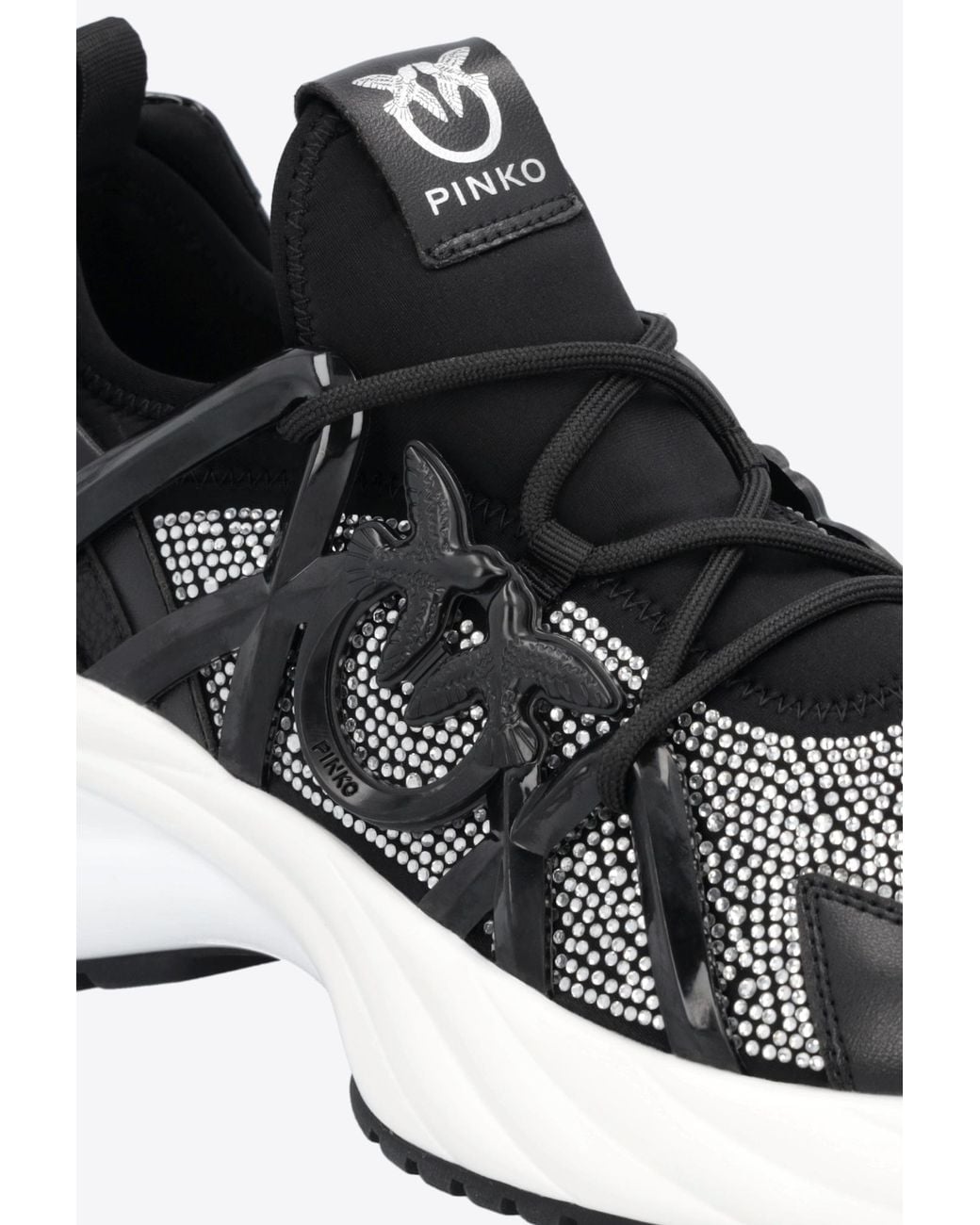 Pinko Black Embellished Ariel Lace-Up Sneakers