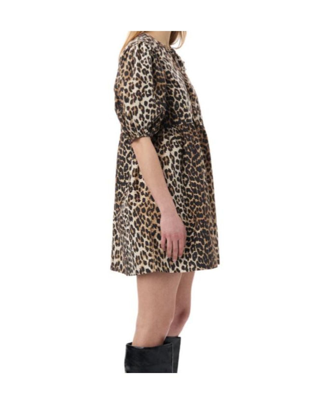 Ganni Multicolor Leopard Printed Balloon Sleeved Mini Dress