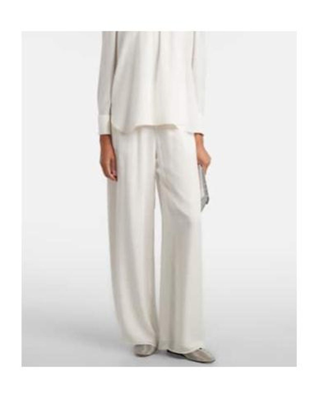 Oscar de la Renta White Mid-Rise Silk Straight Pants