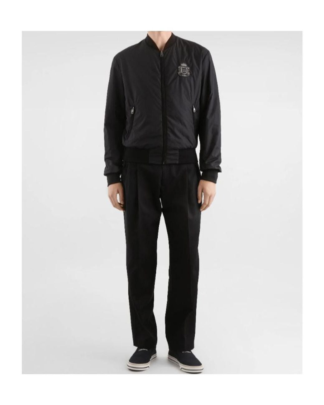 Dolce & Gabbana Black Nylon Crest Bomber Jacket for men