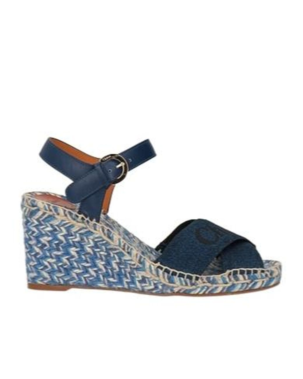 Chloé Blue Canvas Wedge Heel Sandals
