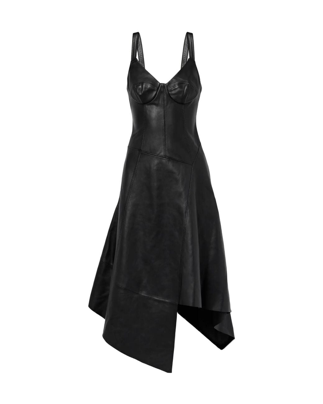 Jason Wu Black Asymmetric Leather Midi Dress