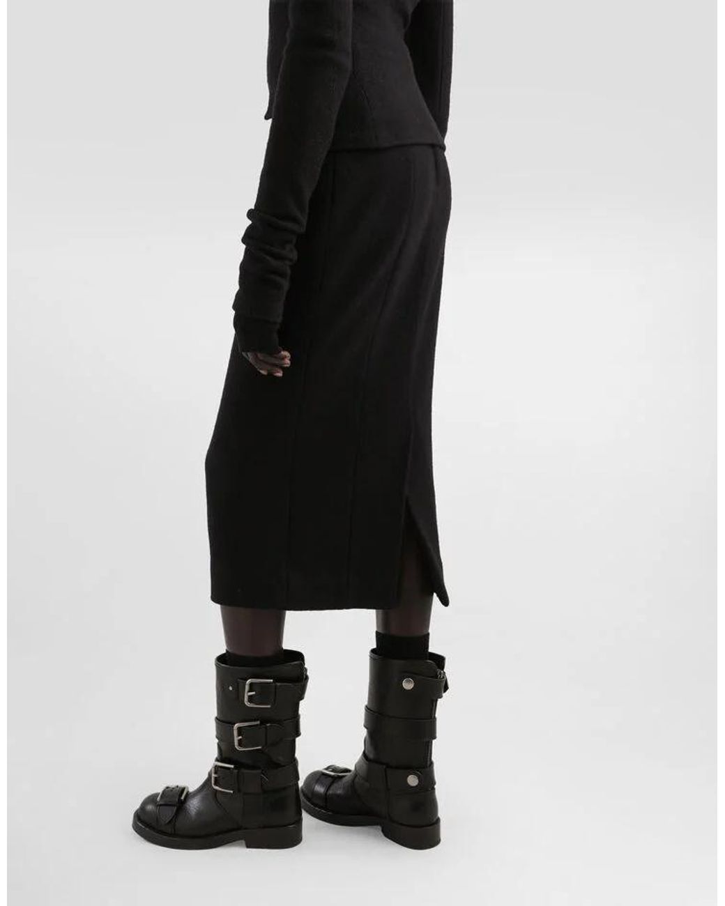 Dolce & Gabbana Black Virgin Wool Midi Skirt