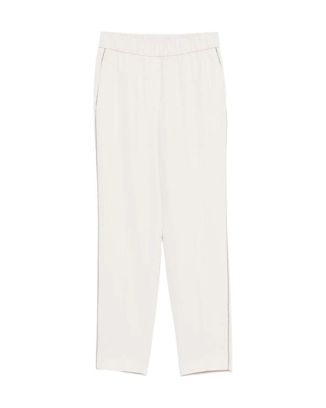 Peserico White Elastic-Waistband Side-Stripe Trousers
