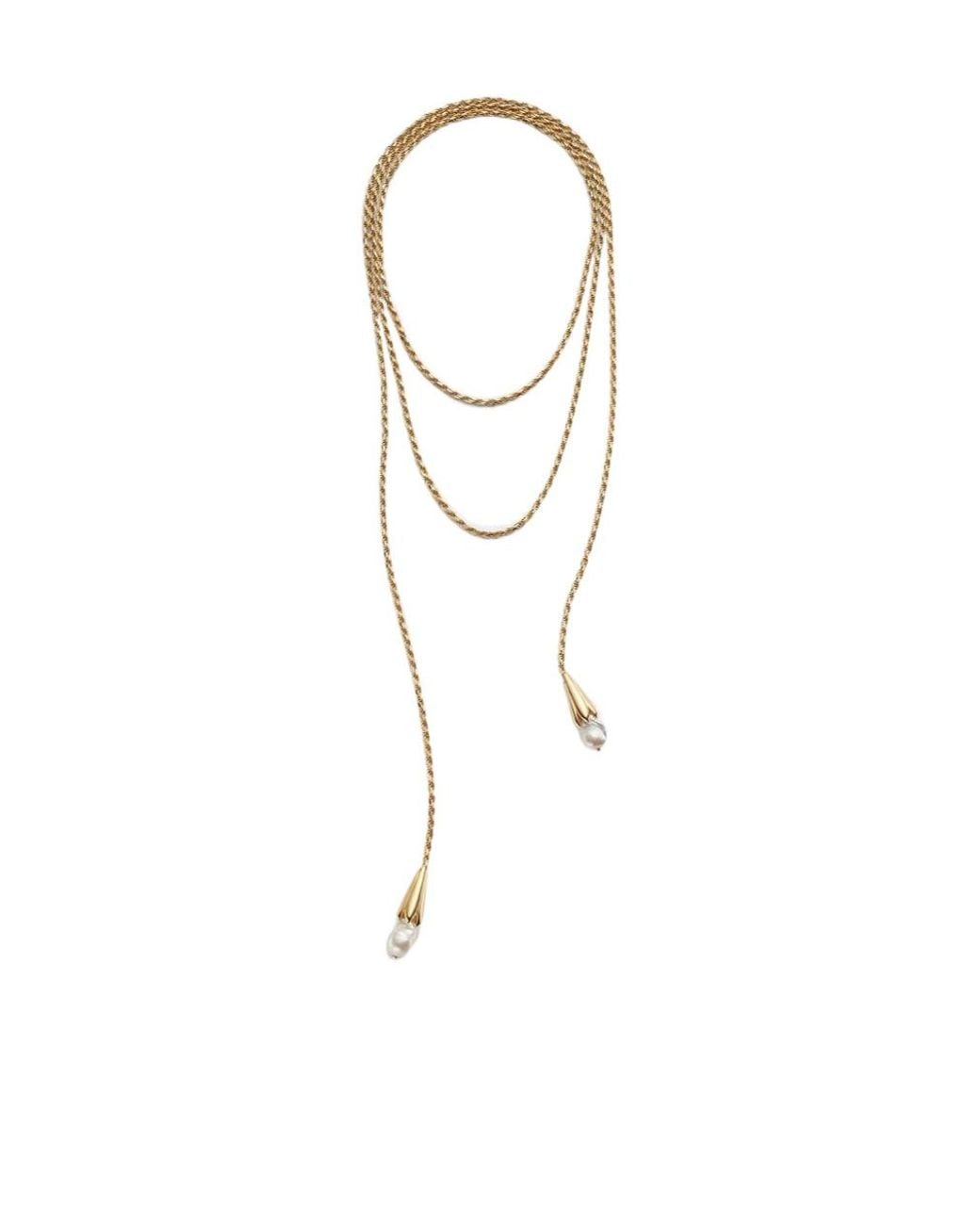 Bottega Veneta White Pearl Scarf Necklace
