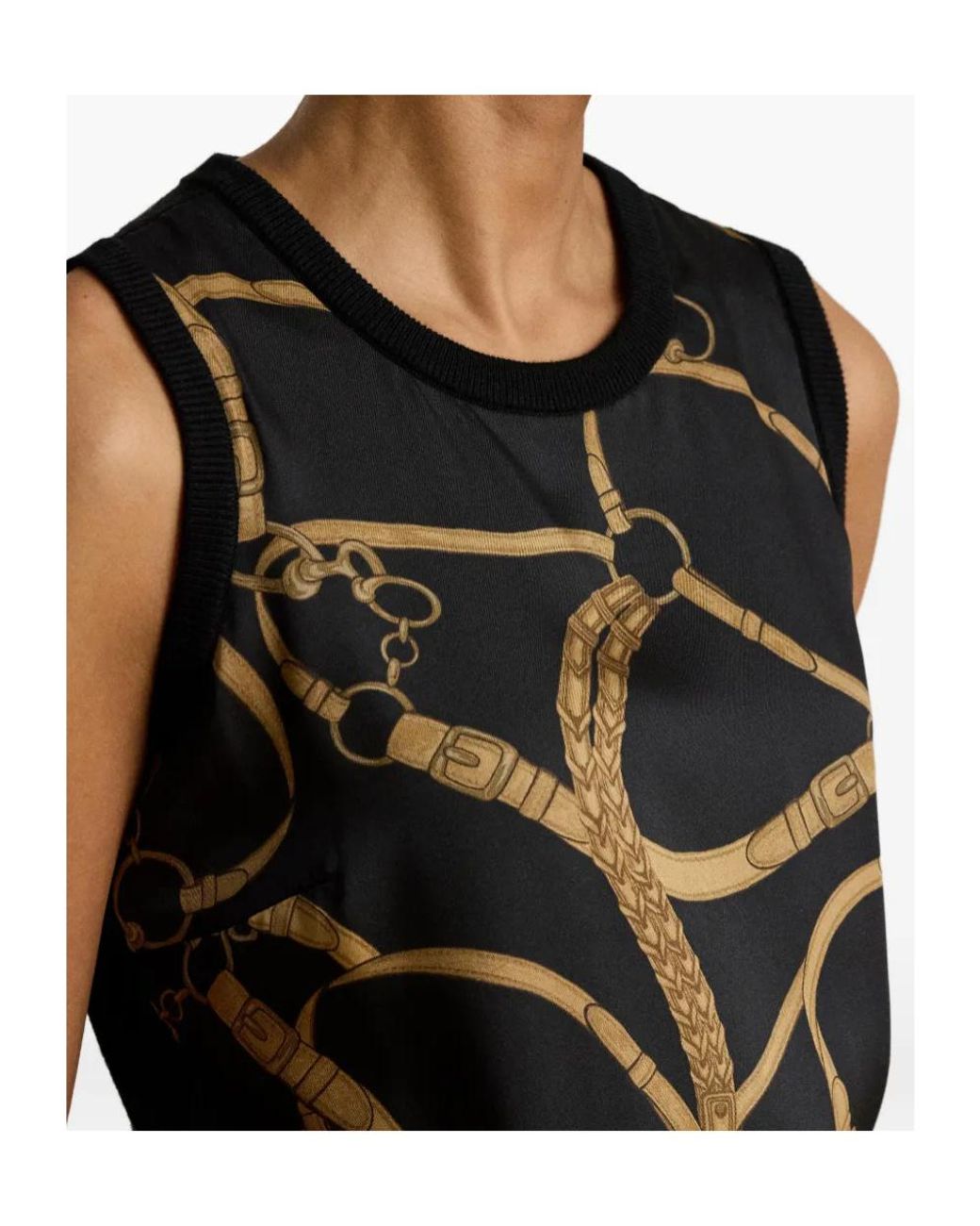 Ralph Lauren Black Belting-Print Sleeveless Top