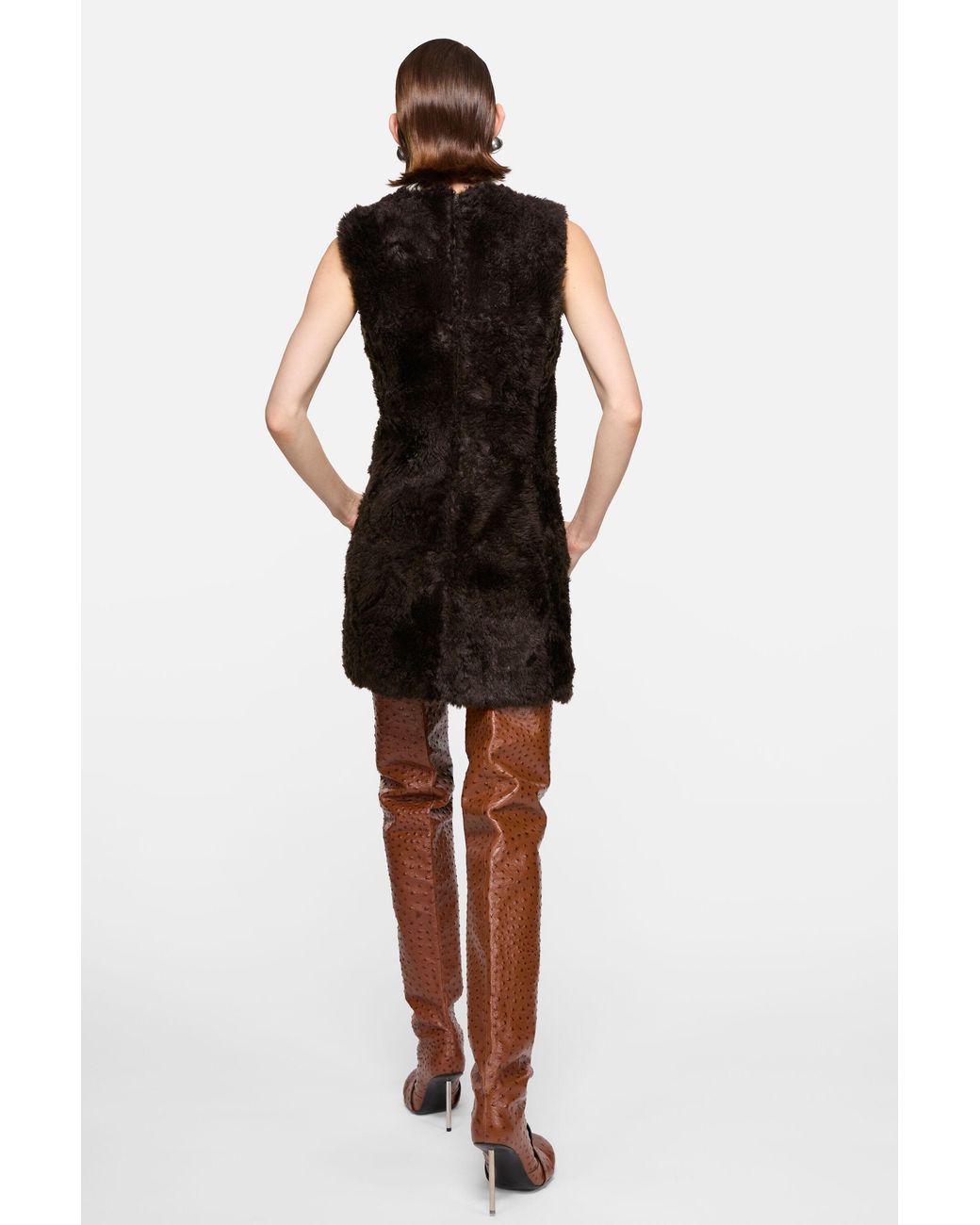 Acne Black Sleeveless Faux-Fur Mini Dress