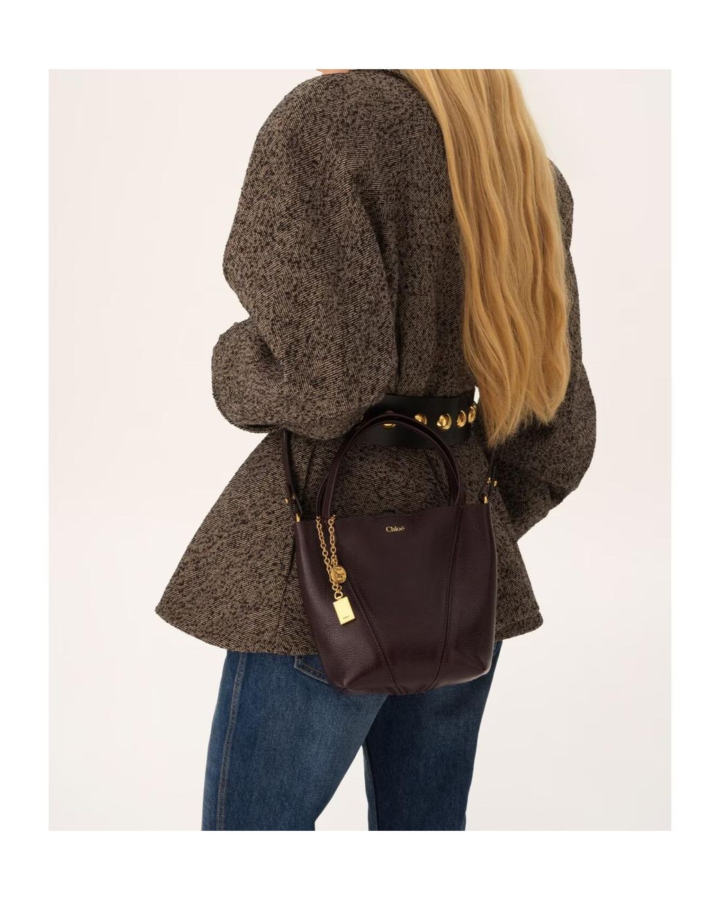 Chloé Brown Chloé Spin Logo Printed Small Top Handle Bag