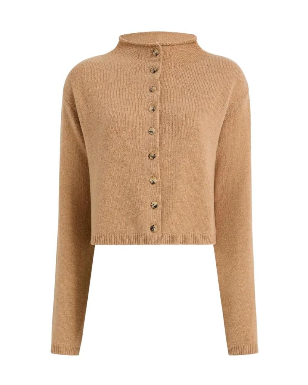 Khaite Natural Annora Funnel-Neck Wool-Cashmere Cardigan