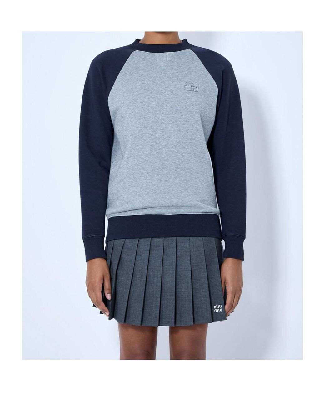 Miu Miu Blue Raglan-Sleeve Logo-Embroidered Sweatshirt