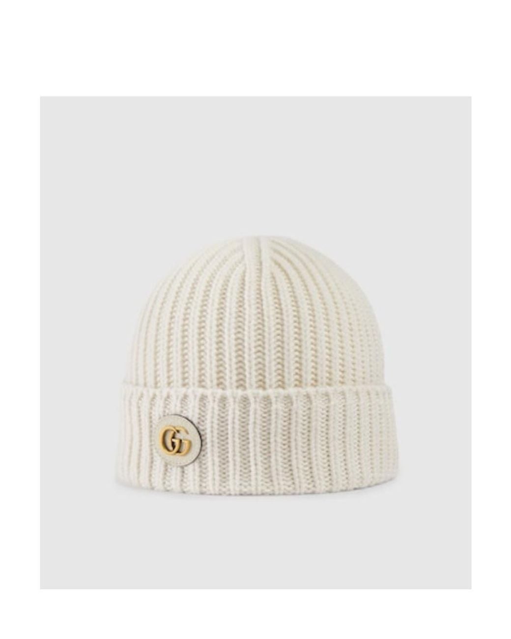 Gucci White Double G Cashmere Beanie