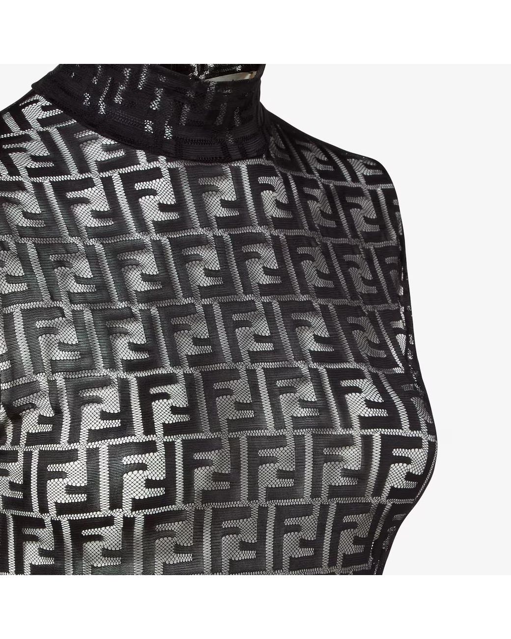 Fendi Black Fitted Sleeveless Top With High Neck