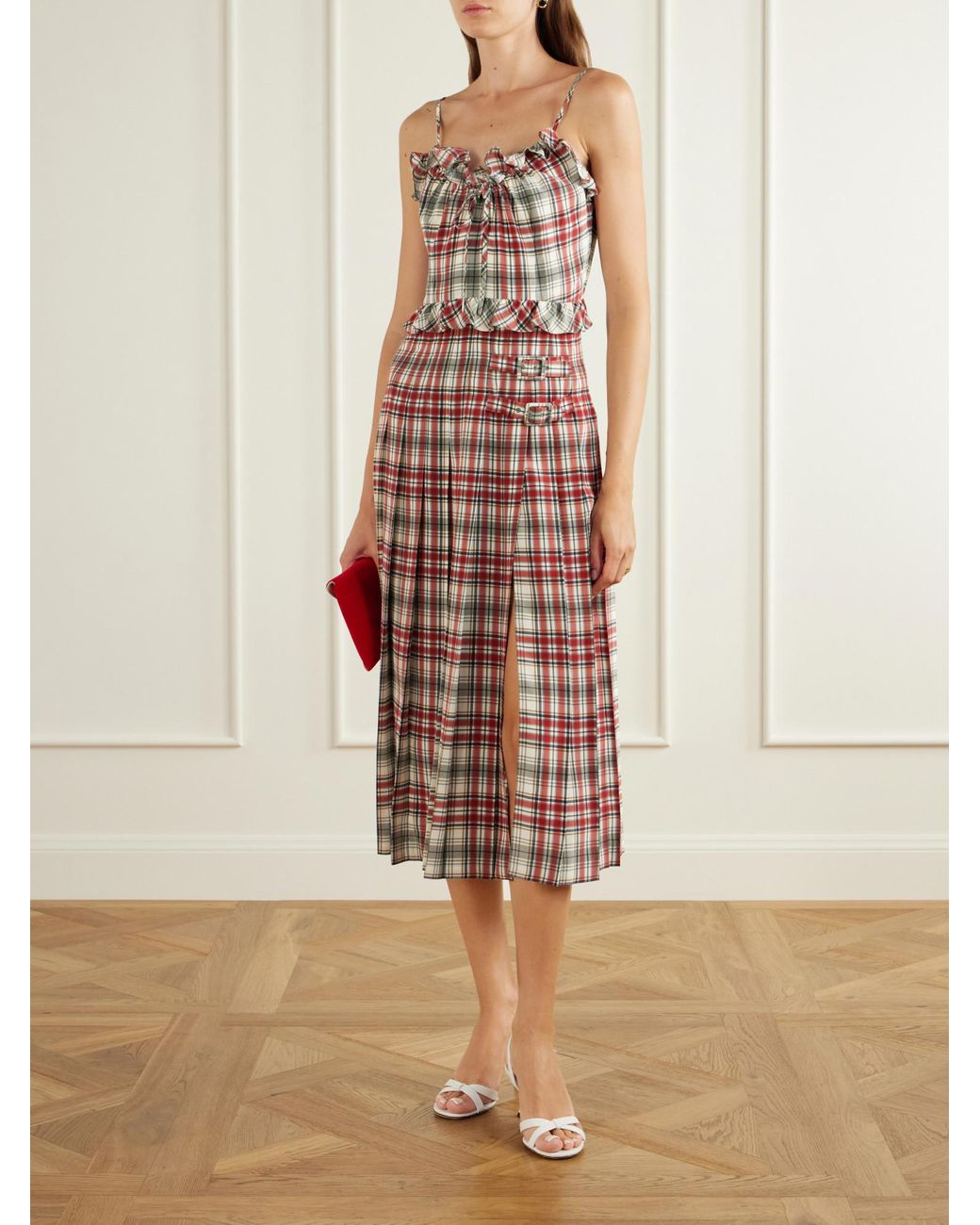 Alessandra Rich Green Silk-Crepe De Chine Midi Dress