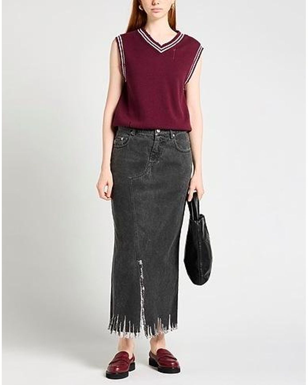 Marni Gray Solid-Color Denim Pencil Skirt