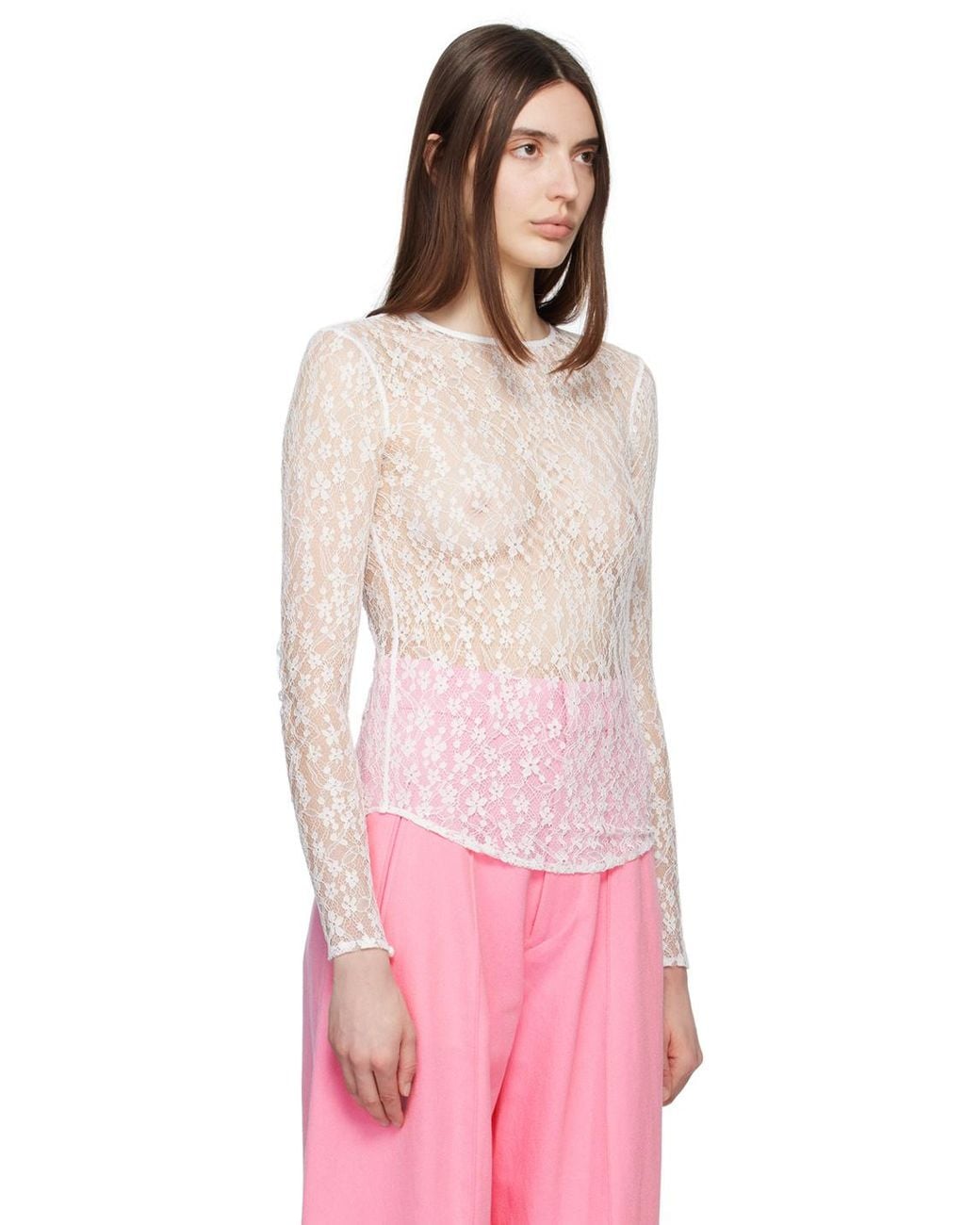 Isabel Marant White Toyela Lace Crewneck Top