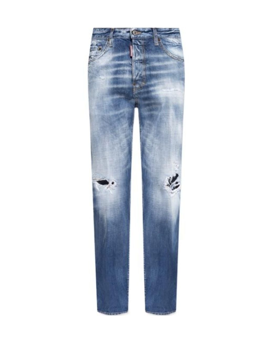 DSquared² Blue Distressed Straight-Leg Jeans for men