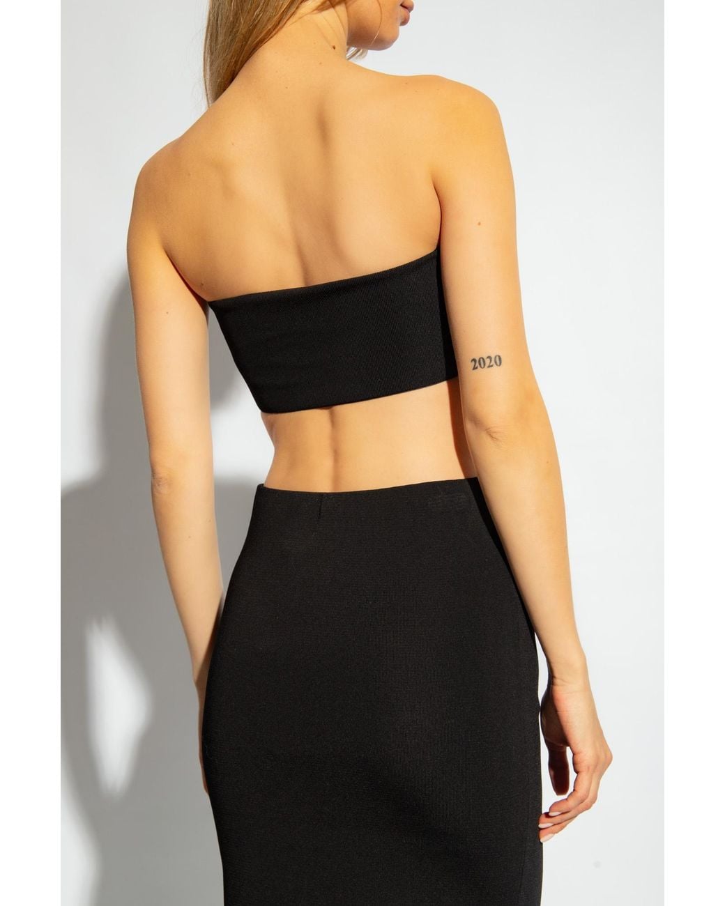 Fabiana Filippi Black Ribbed Strapless Cropepd Bandeau Top
