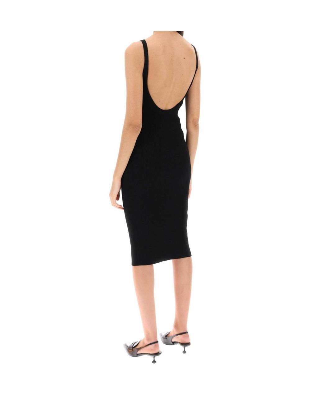 Miu Miu Black Sleeveless Ribbed-Knit Midi Dress