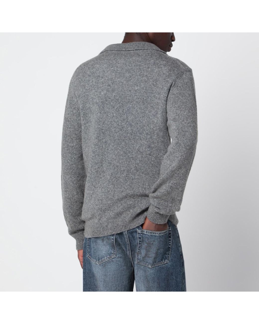 Roberto Collina Gray Polo Collar Knit Sweater for men