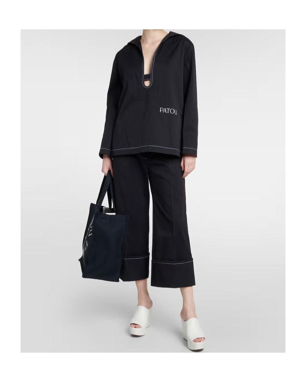 Patou Black Logo Long-Sleeved Blouse