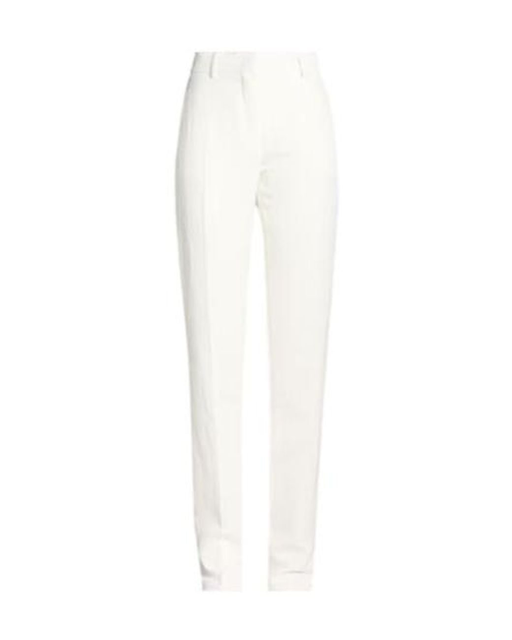 Sportmax White Solid Color Twill Straight-Leg Pants