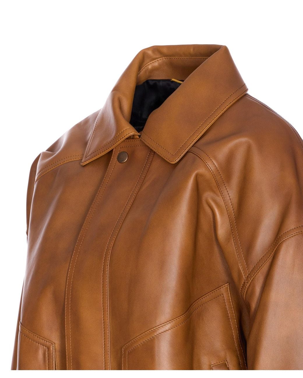 Saint Laurent Brown Button Detailed Drop-Shoulder Bomber Jacket