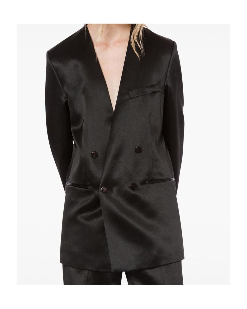 Philosophy Di Lorenzo Serafini Black Double Breasted Satin Blazer