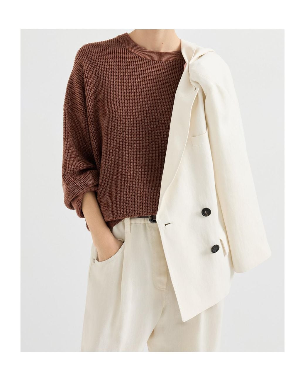 Brunello Cucinelli Brown Sparkling-Detail Long-Sleeve Sweater