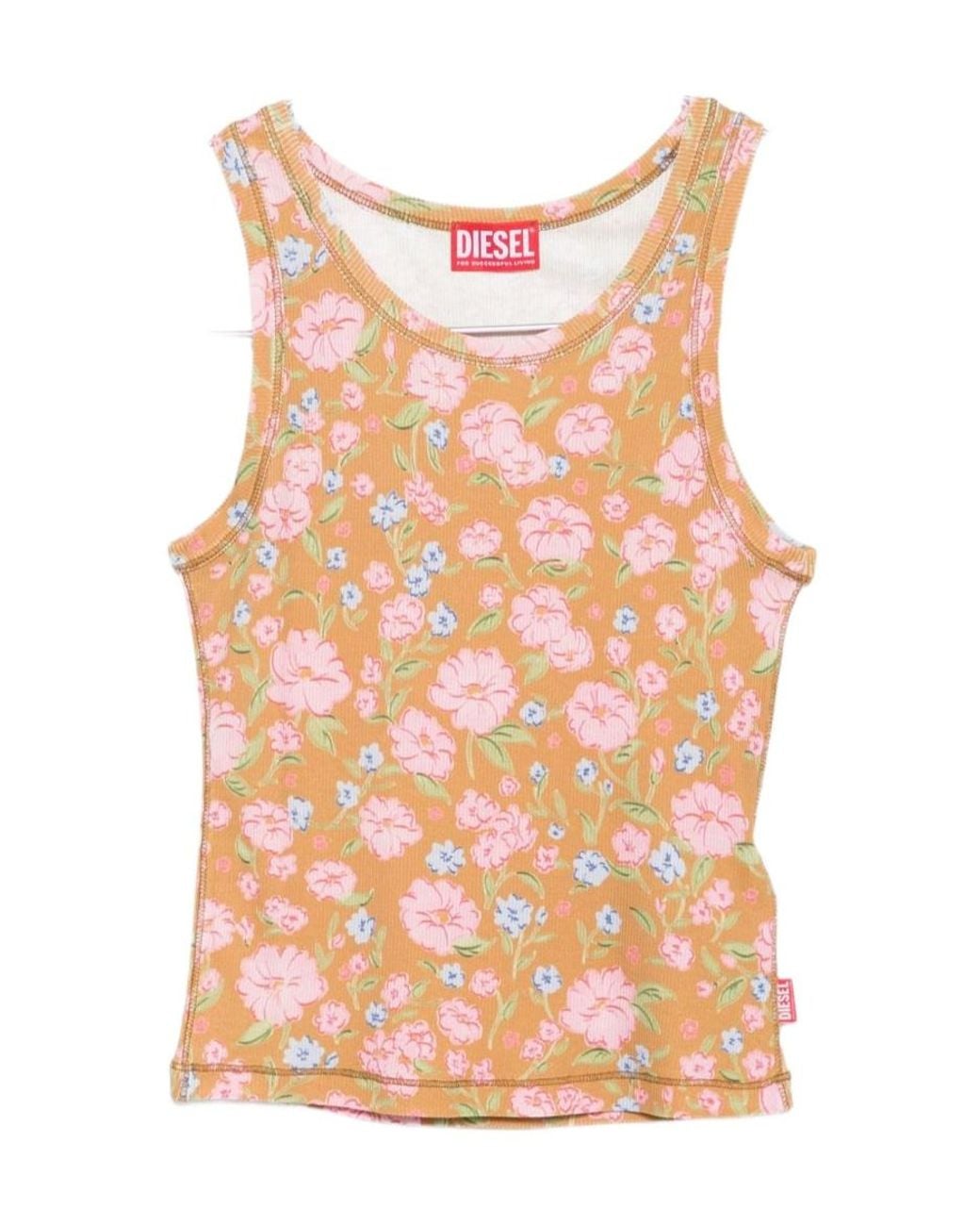 DIESEL Pink Floral Print Ribbed Top
