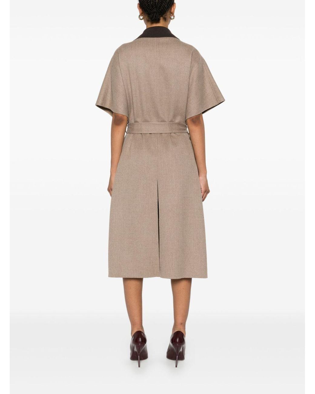 Fendi Natural Short Sleeved V-Neck Belted Coat