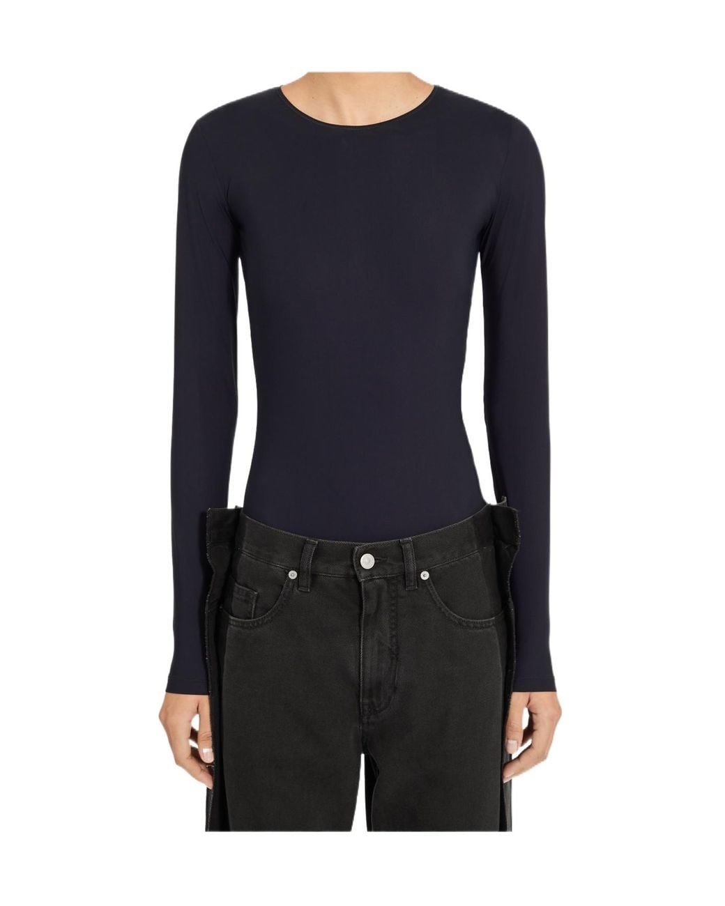 MM6 by Maison Margiela Blue Long-Sleeved Crewneck Bodysuit