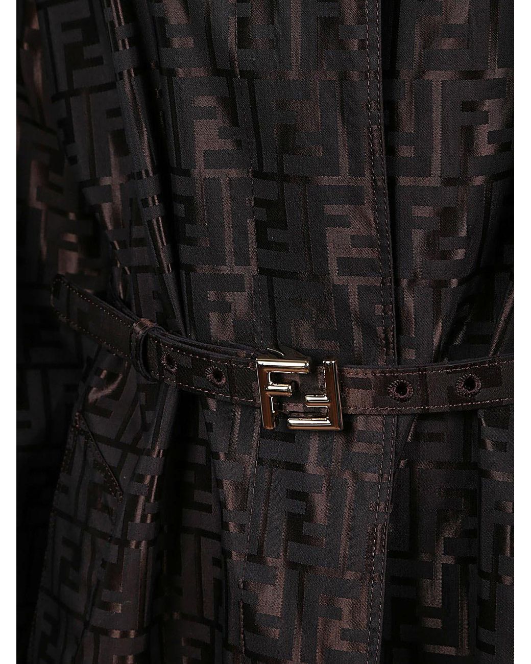 Fendi Black Ff Jacquard Belted Coat